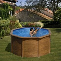 Piscine Soldes 2024 46 GRE Piscine Acier Gré Aspect Bois Pacific Ronde